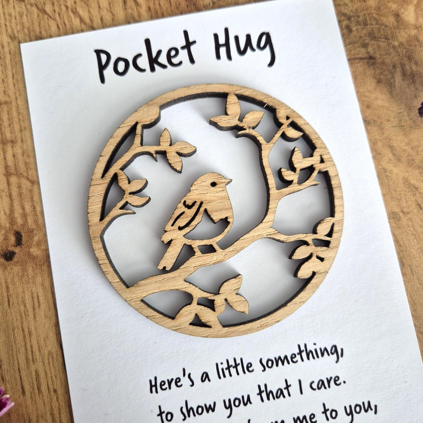 Wooden robin keepsake pocket hug for friends and family, thoughtful comfort gift