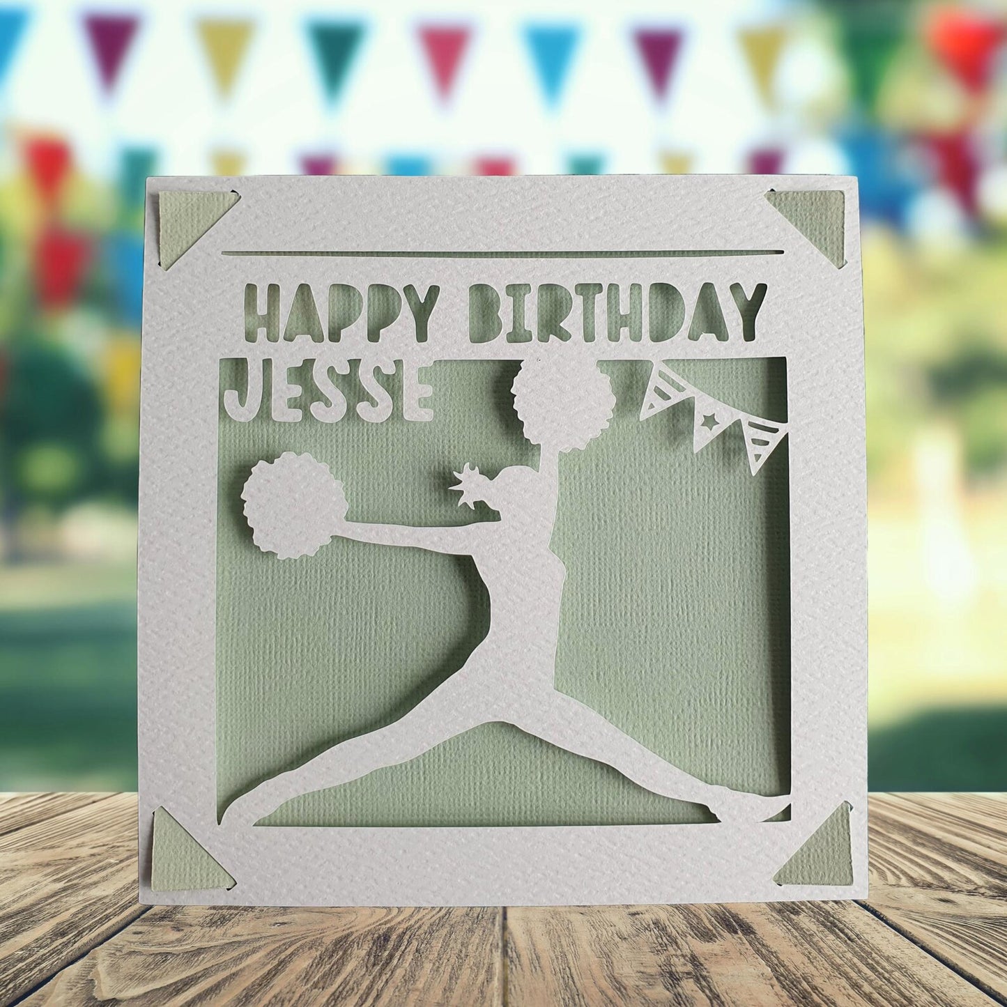 Cheerleader Happy Birthday Personalised Papercut Card