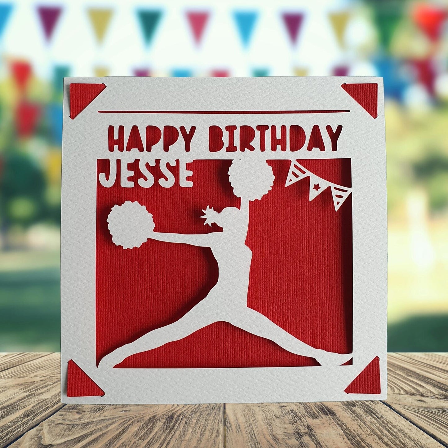 Cheerleader Happy Birthday Personalised Papercut Card