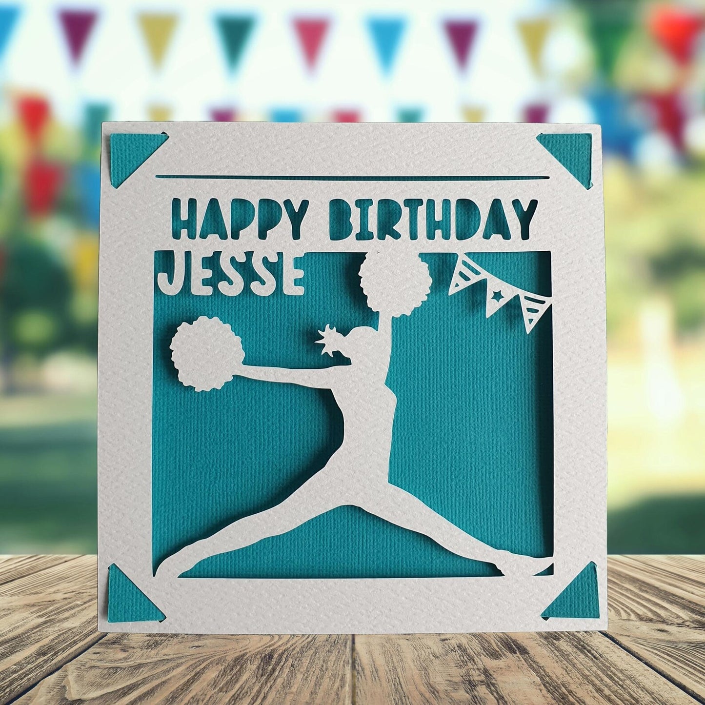 Cheerleader Happy Birthday Personalised Papercut Card