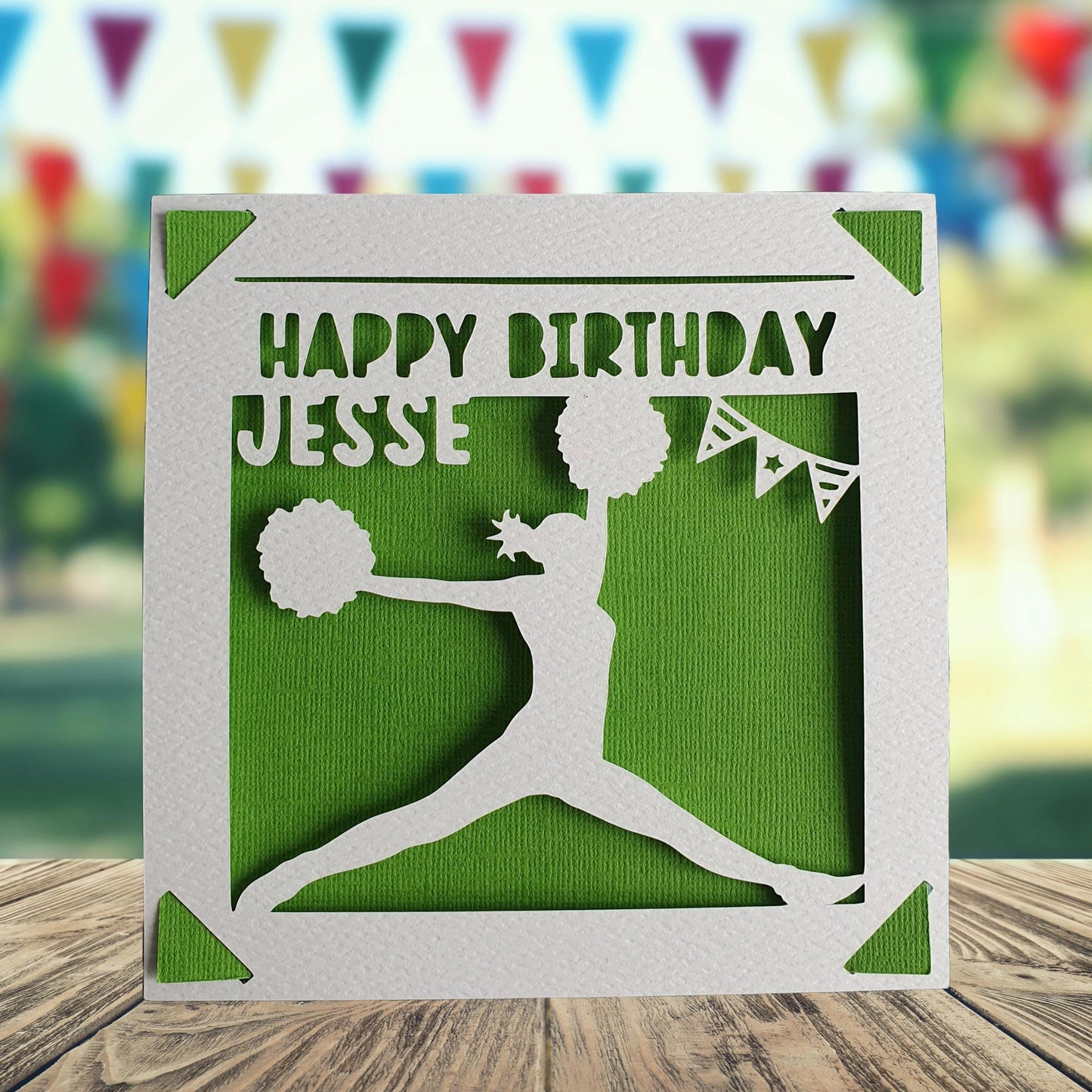 Cheerleader Happy Birthday Personalised Papercut Card