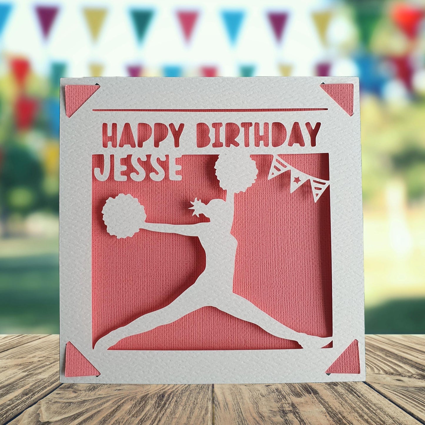 Cheerleader Happy Birthday Personalised Papercut Card