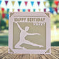 A birthday card with a silhouette of a person dancing, and the text "Happy Birthday Harry" written on it.
