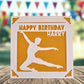 A birthday card with a silhouette of a person dancing, and the text "Happy Birthday Harry" written on it.