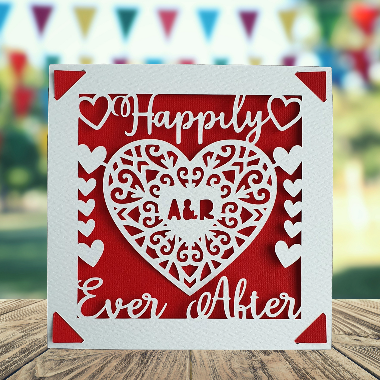 Wedding Happily Ever After Hearts Personalised Card