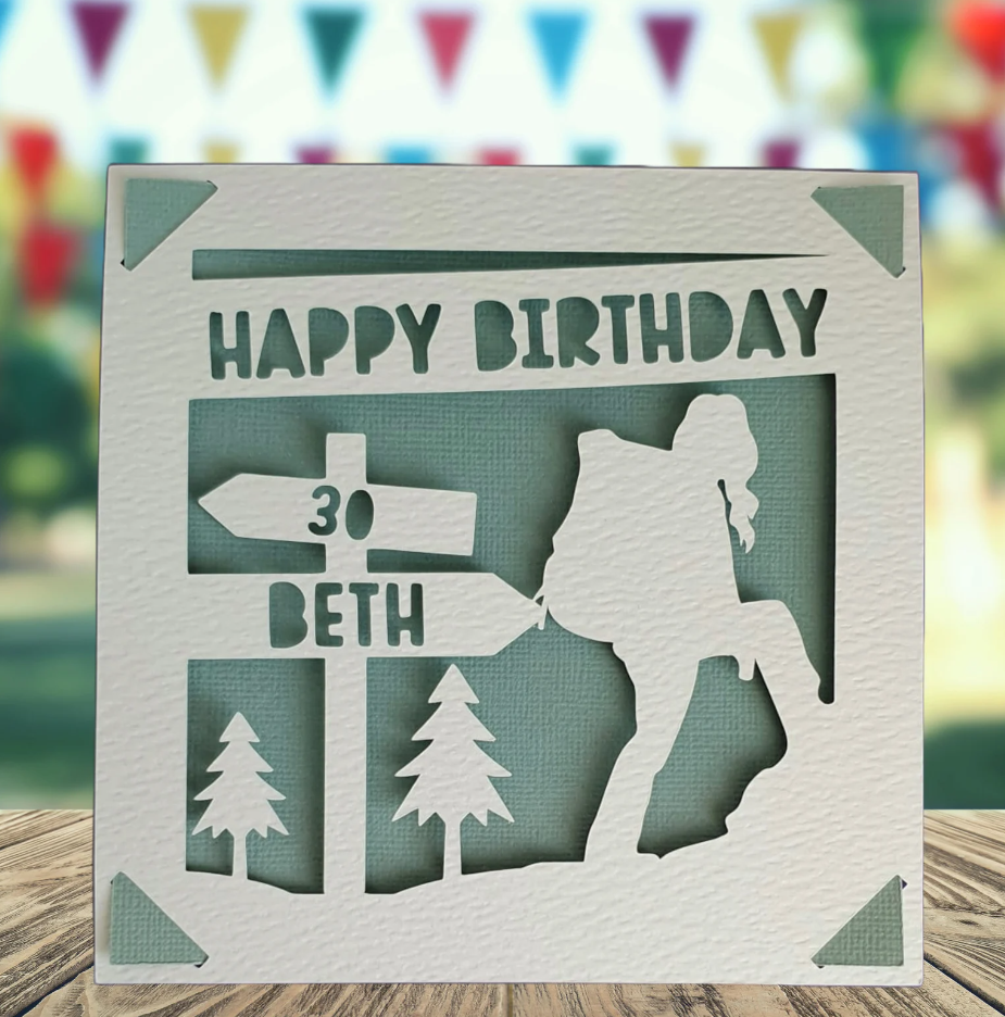 Female Hiking Personalised Birthday Card