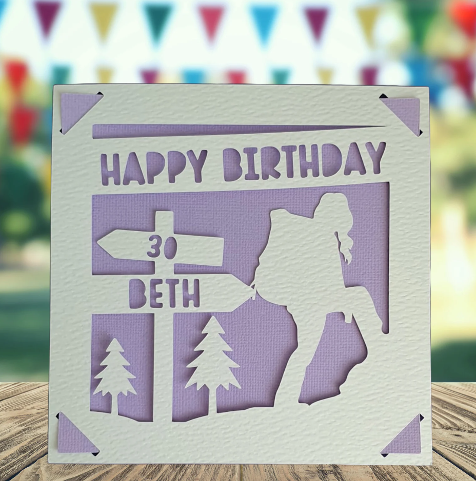 Female Hiking Personalised Birthday Card