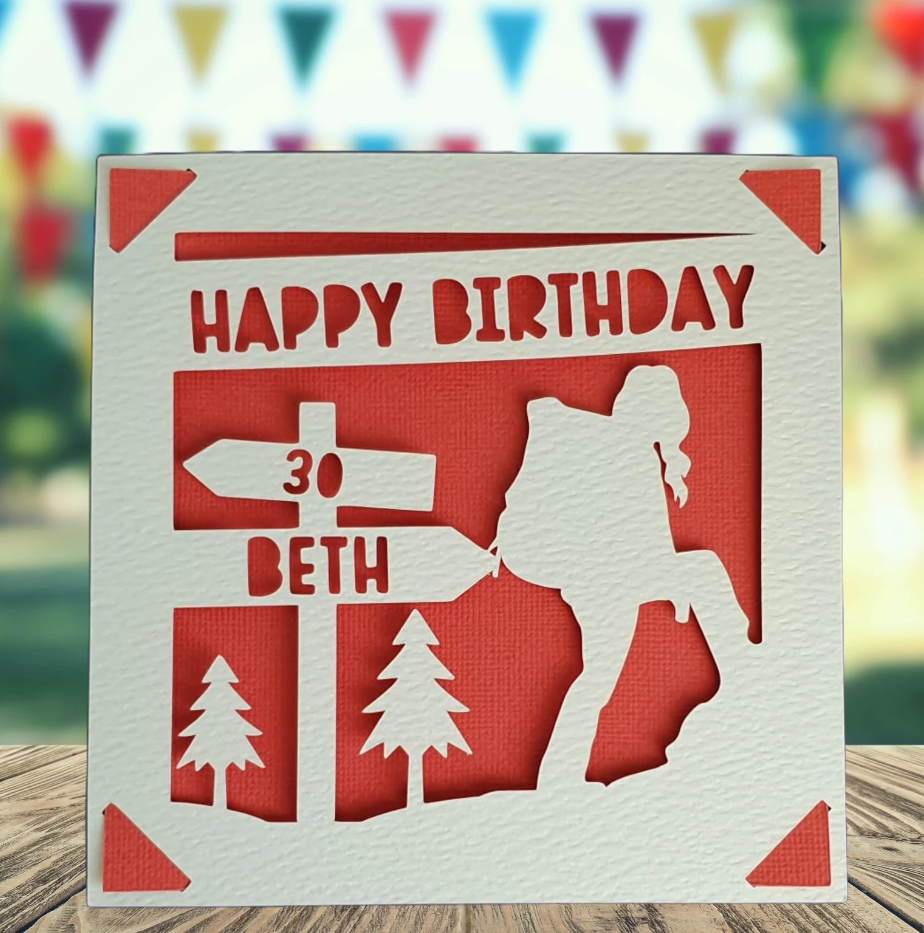 Female Hiking Personalised Birthday Card