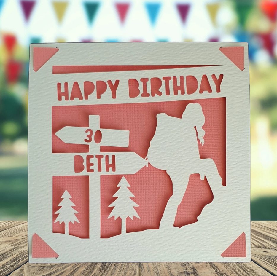 Female Hiking Personalised Birthday Card