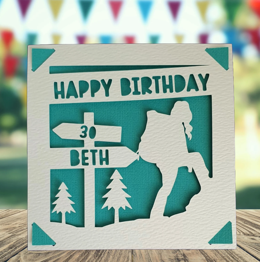 Female Hiking Personalised Birthday Card