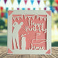 A personalised golfing birthday card for someone who loves golf. The card is fully customisable with the recipient's name. The card features a figure playing golf, with their golf club, bag and a cut out of a golf hole with flag. The background colour is pink.