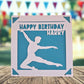 A birthday card with a silhouette of a person dancing, and the text "HAPPY BIRTHDAY HARRY" on it.