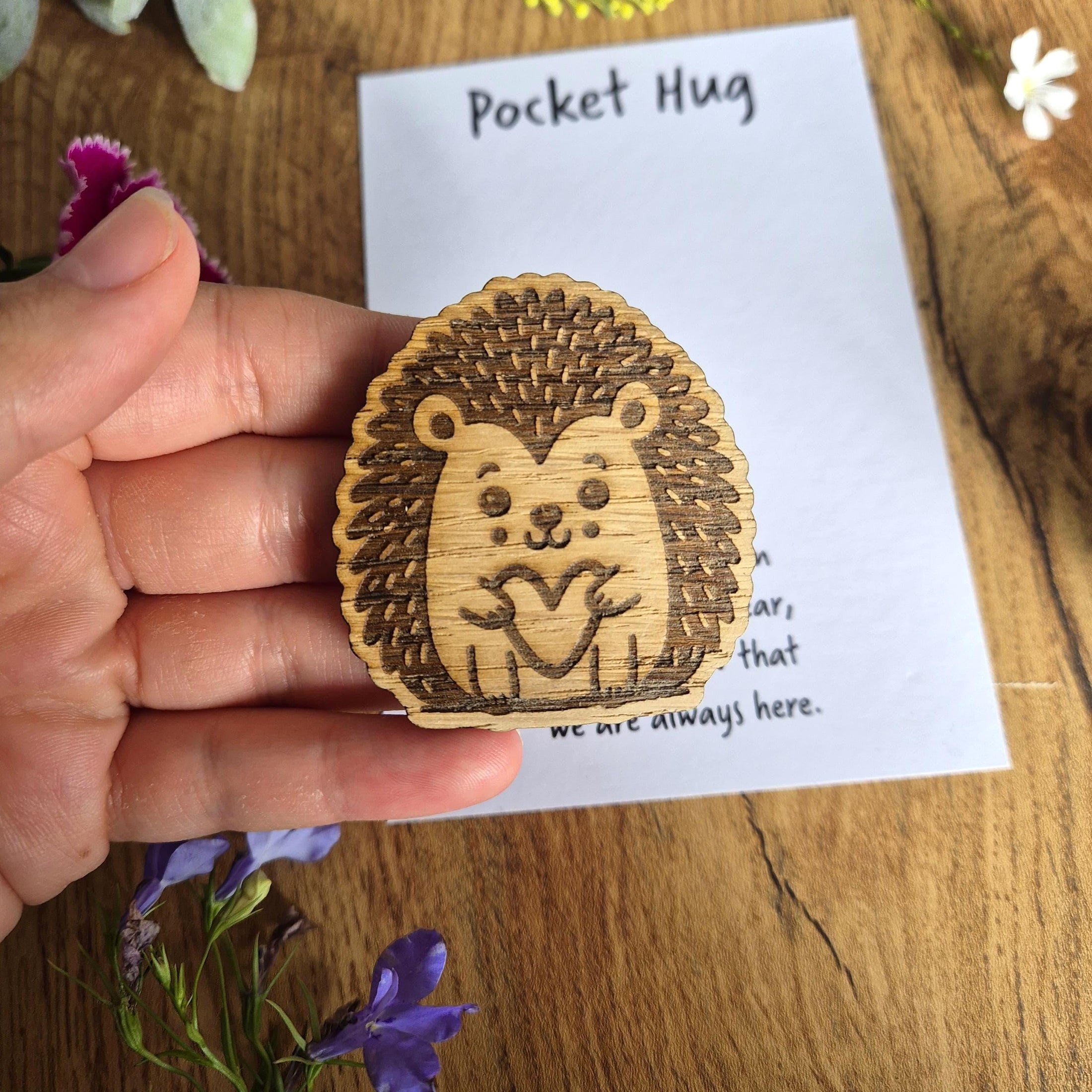 Hedgehog Wooden Engraved Pocket Hug – BethsCraftings
