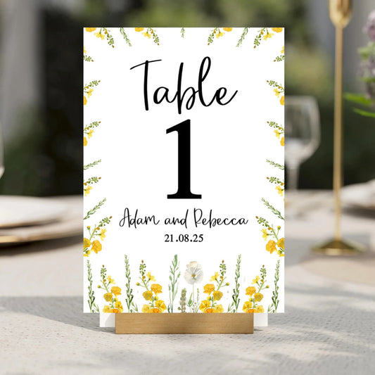 Yellow Wild Flowers Wedding Table Number