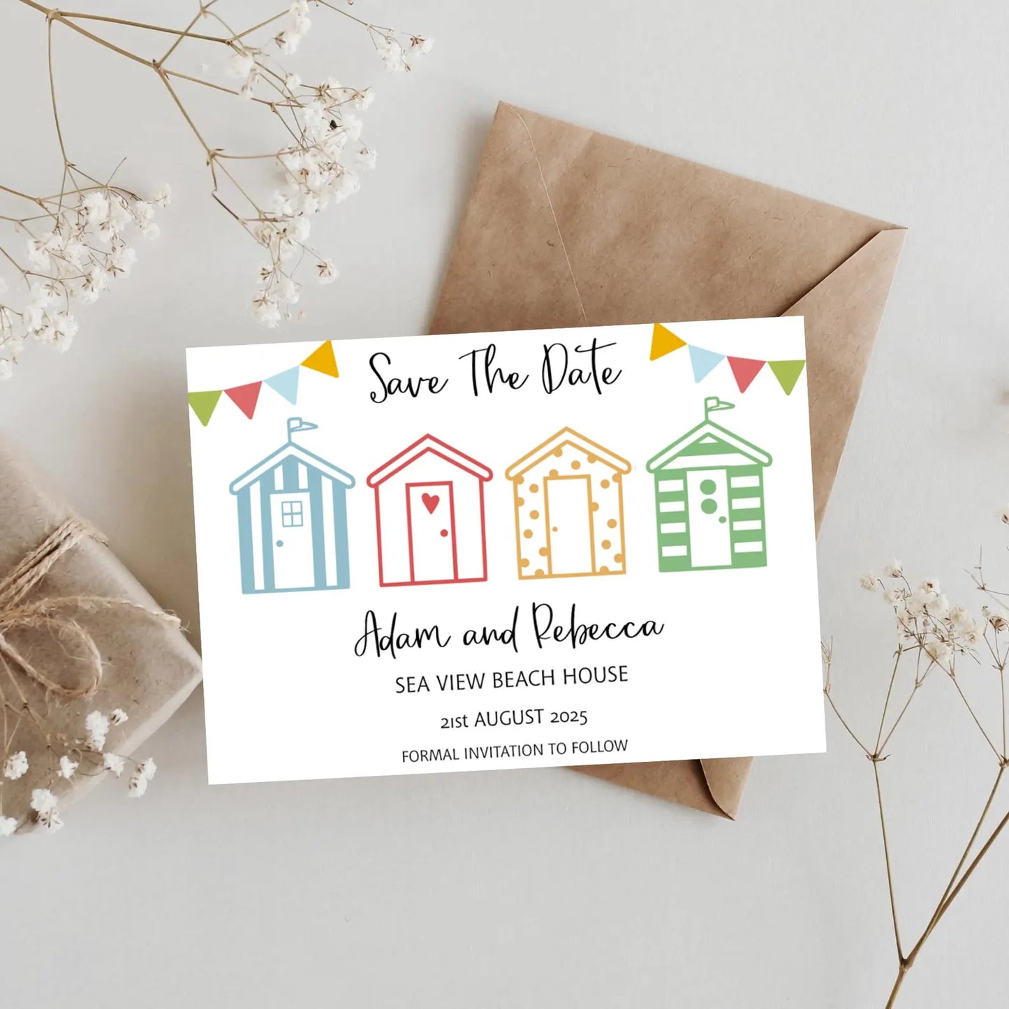 Beach Hut Themed Wedding Save The Date