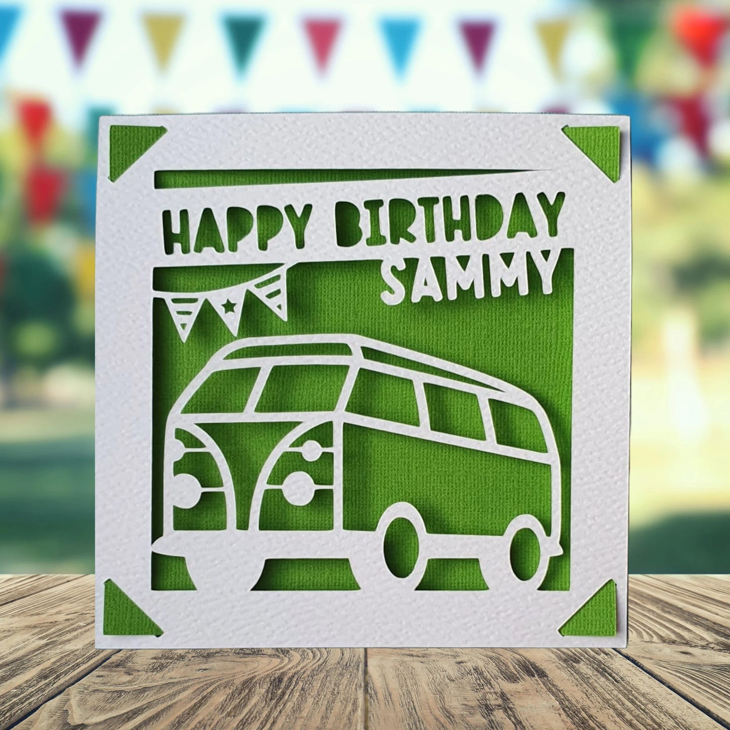 Campervan Happy Birthday Personalised Papercut Card