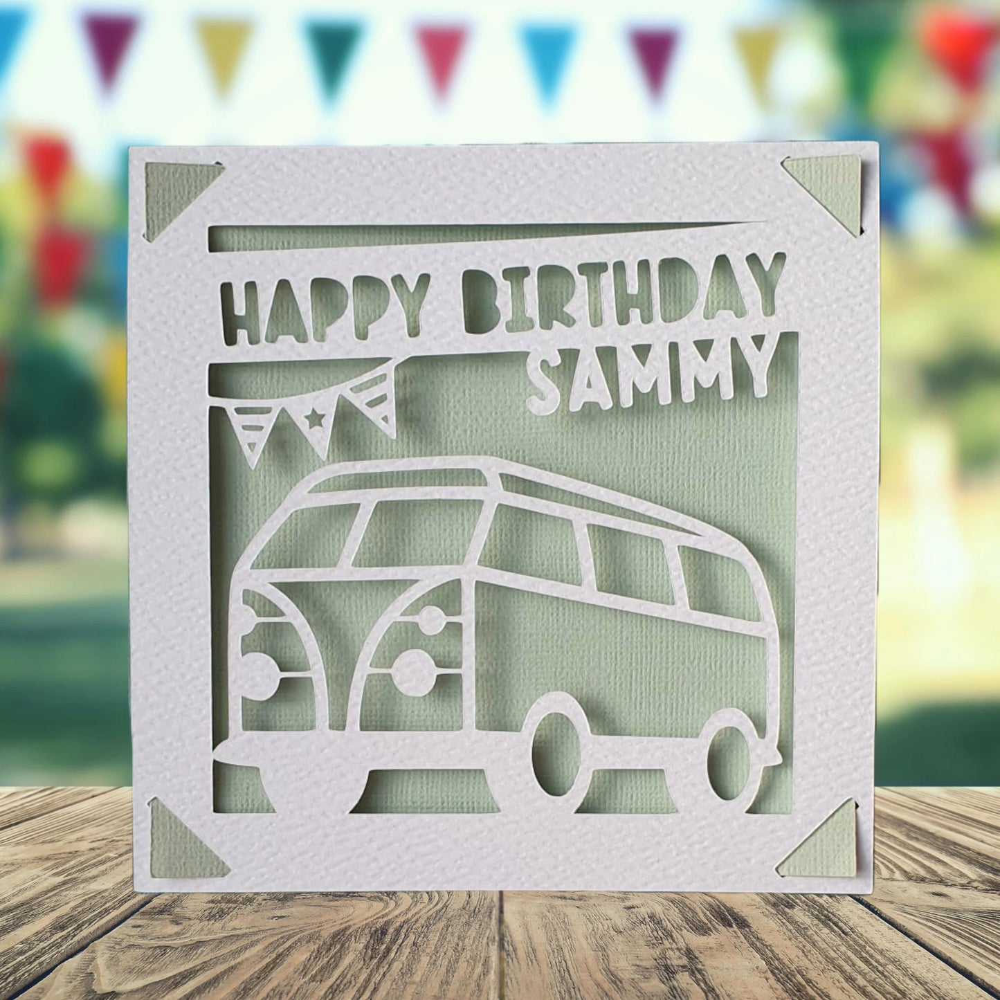 Campervan Happy Birthday Personalised Papercut Card