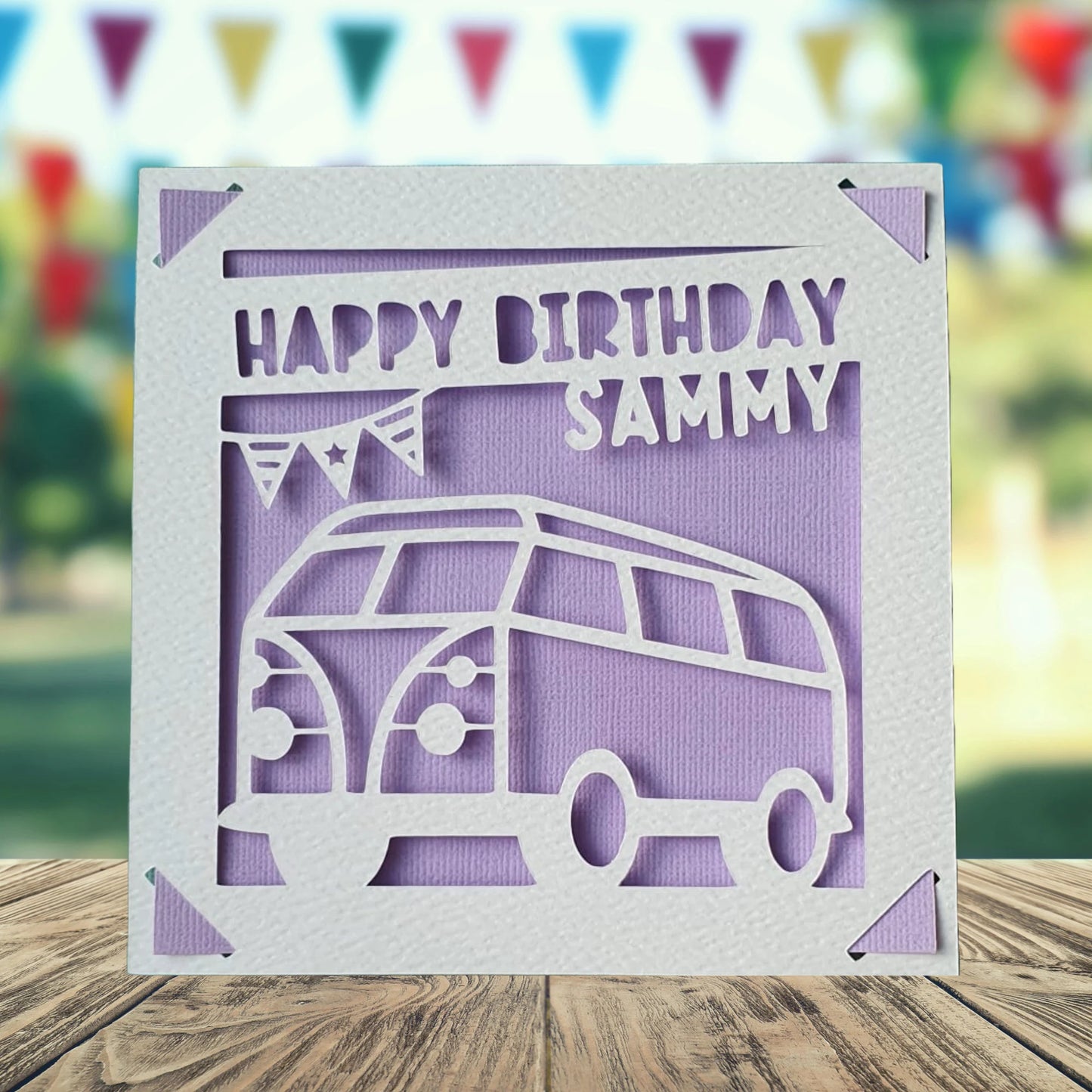 Campervan Happy Birthday Personalised Papercut Card