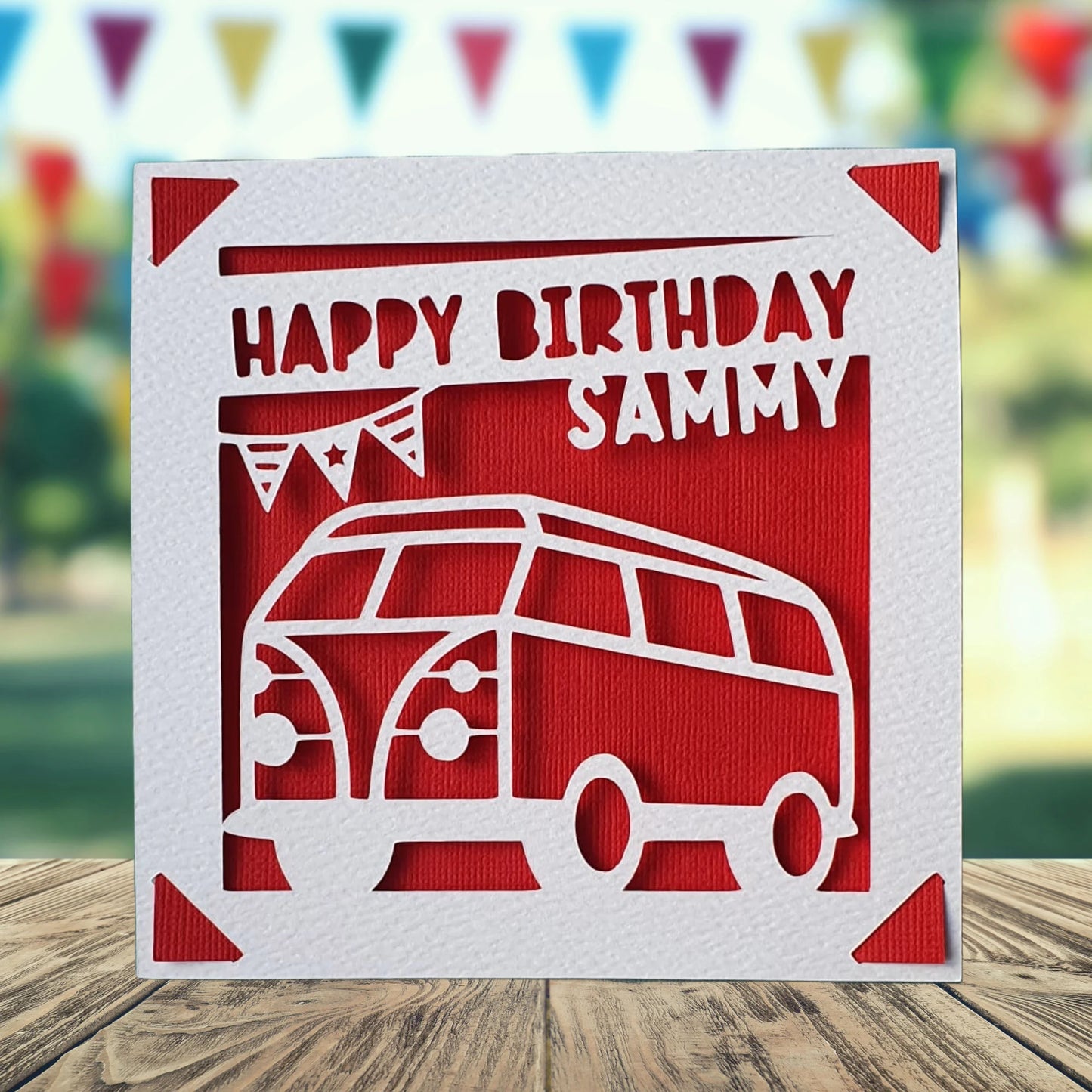 Campervan Happy Birthday Personalised Papercut Card