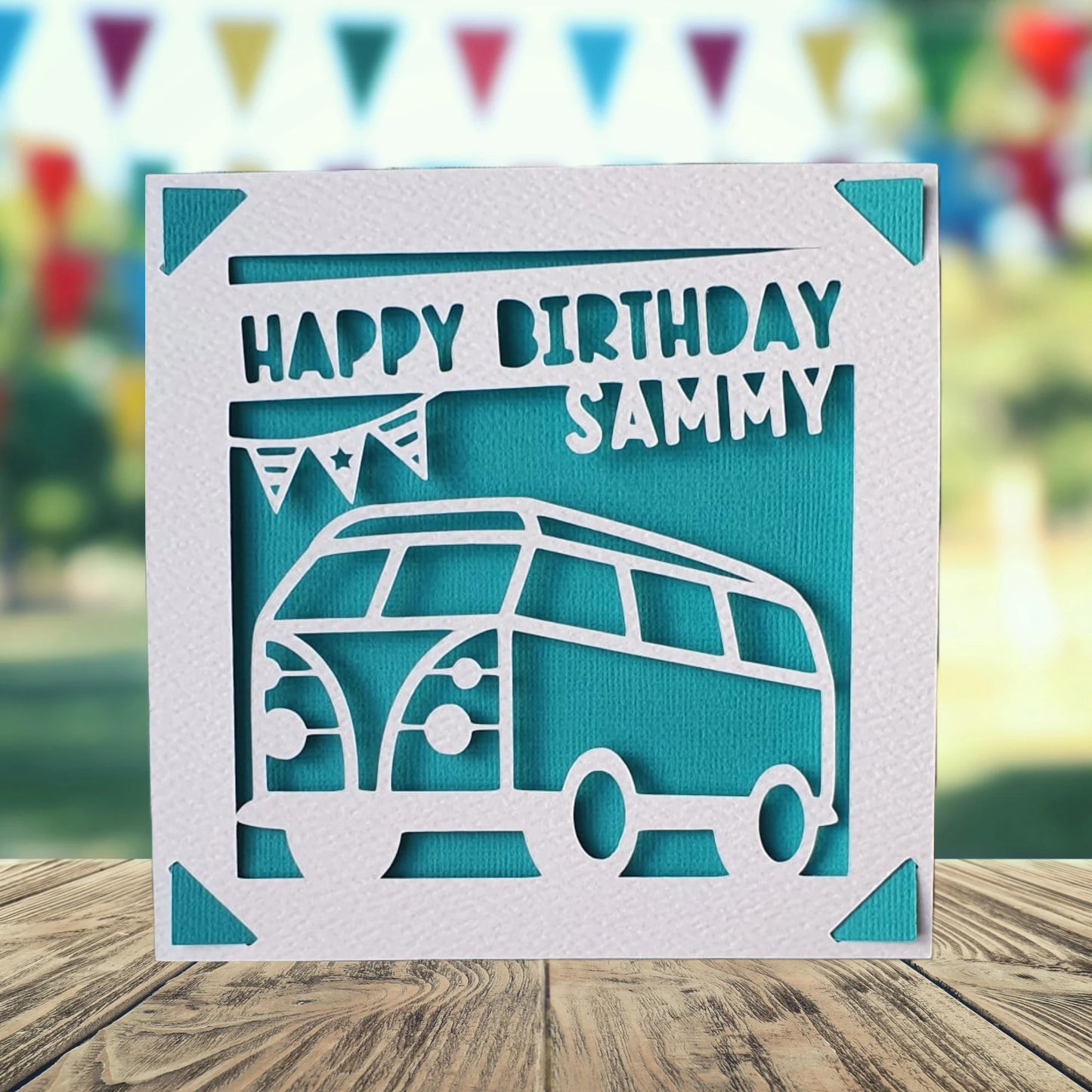 Campervan Happy Birthday Personalised Papercut Card