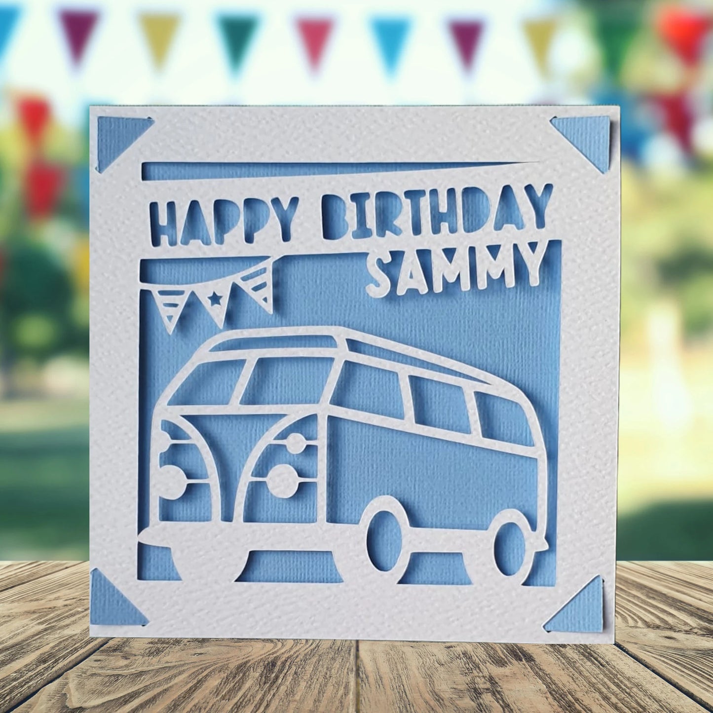 Campervan Happy Birthday Personalised Papercut Card