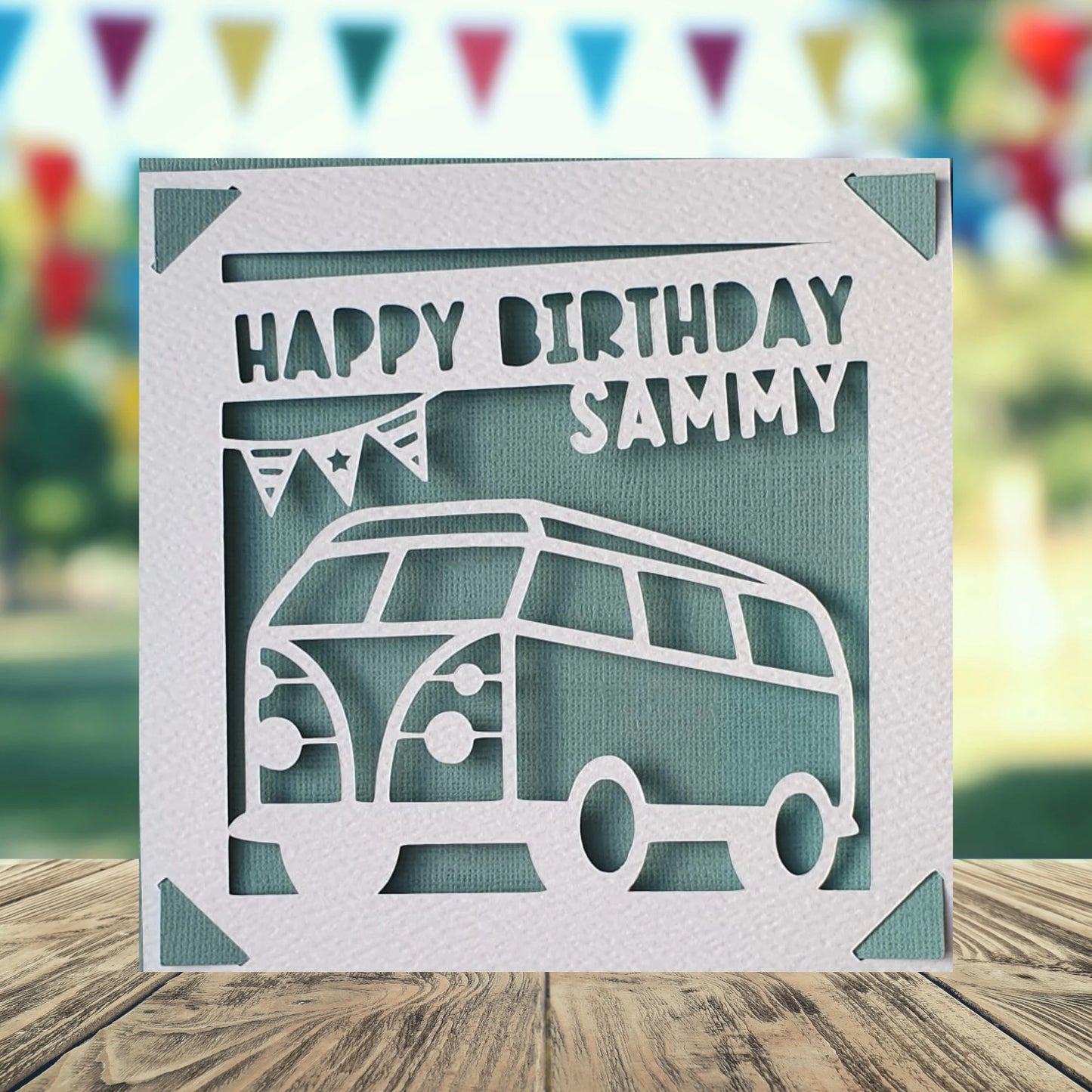 Campervan Happy Birthday Personalised Papercut Card