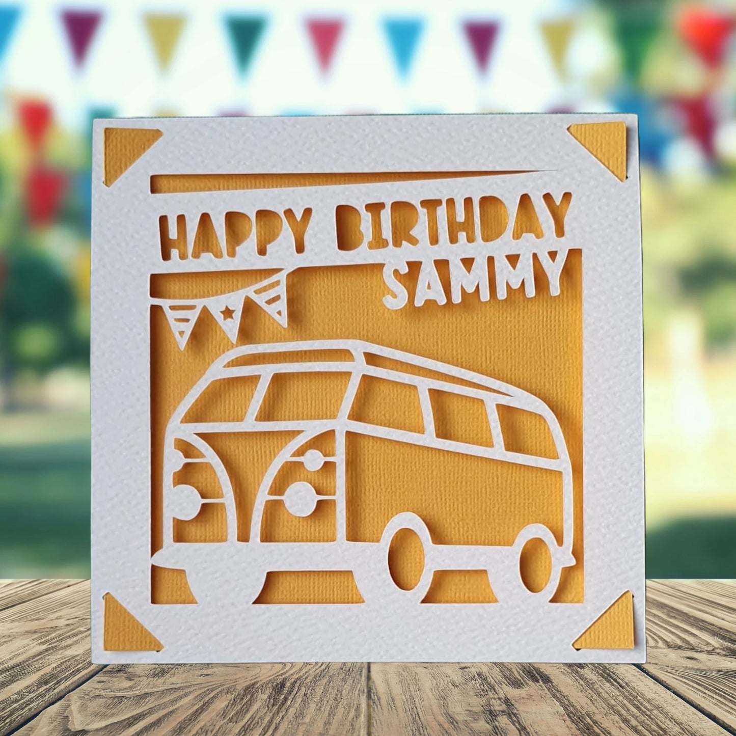 Campervan Happy Birthday Personalised Papercut Card