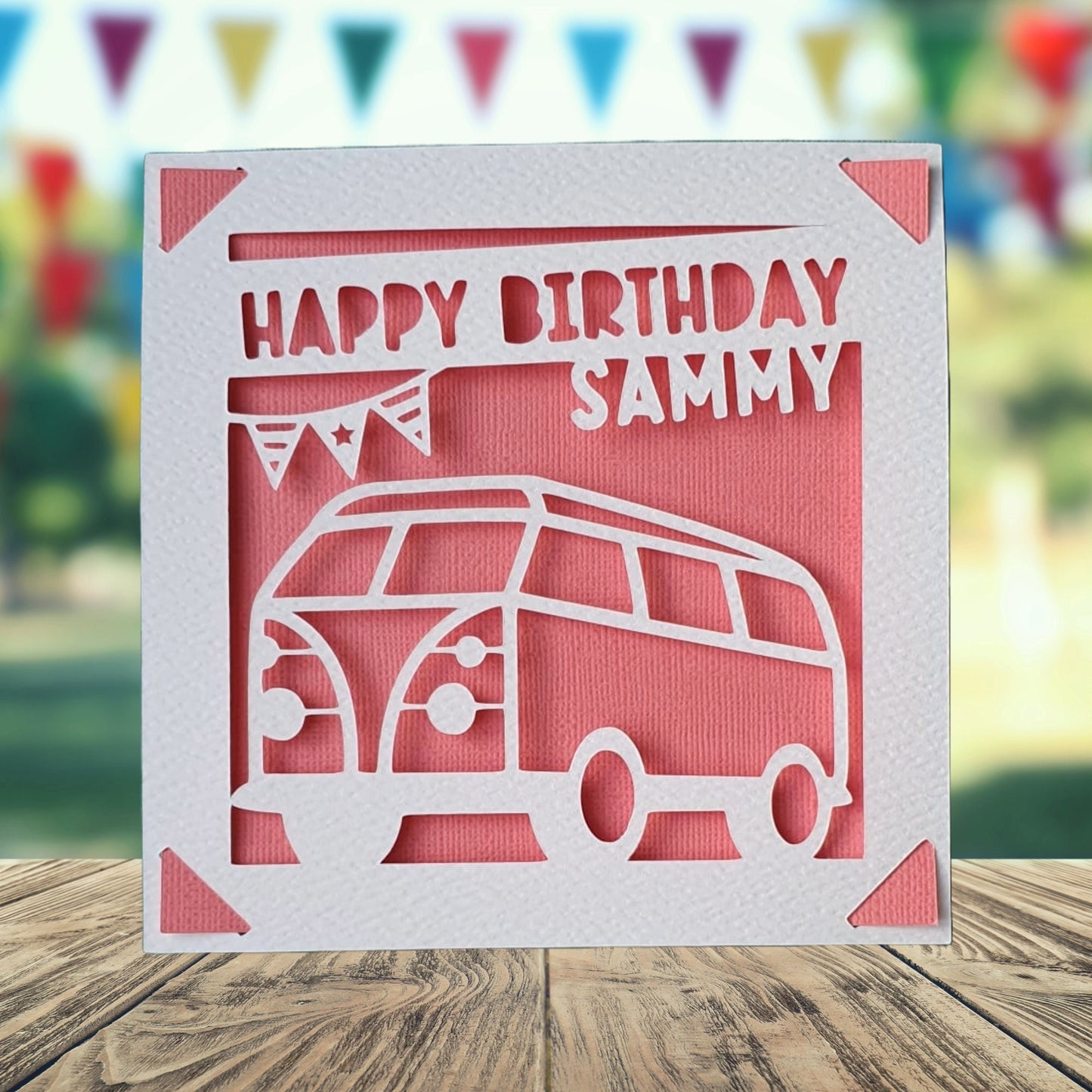 Campervan Happy Birthday Personalised Papercut Card