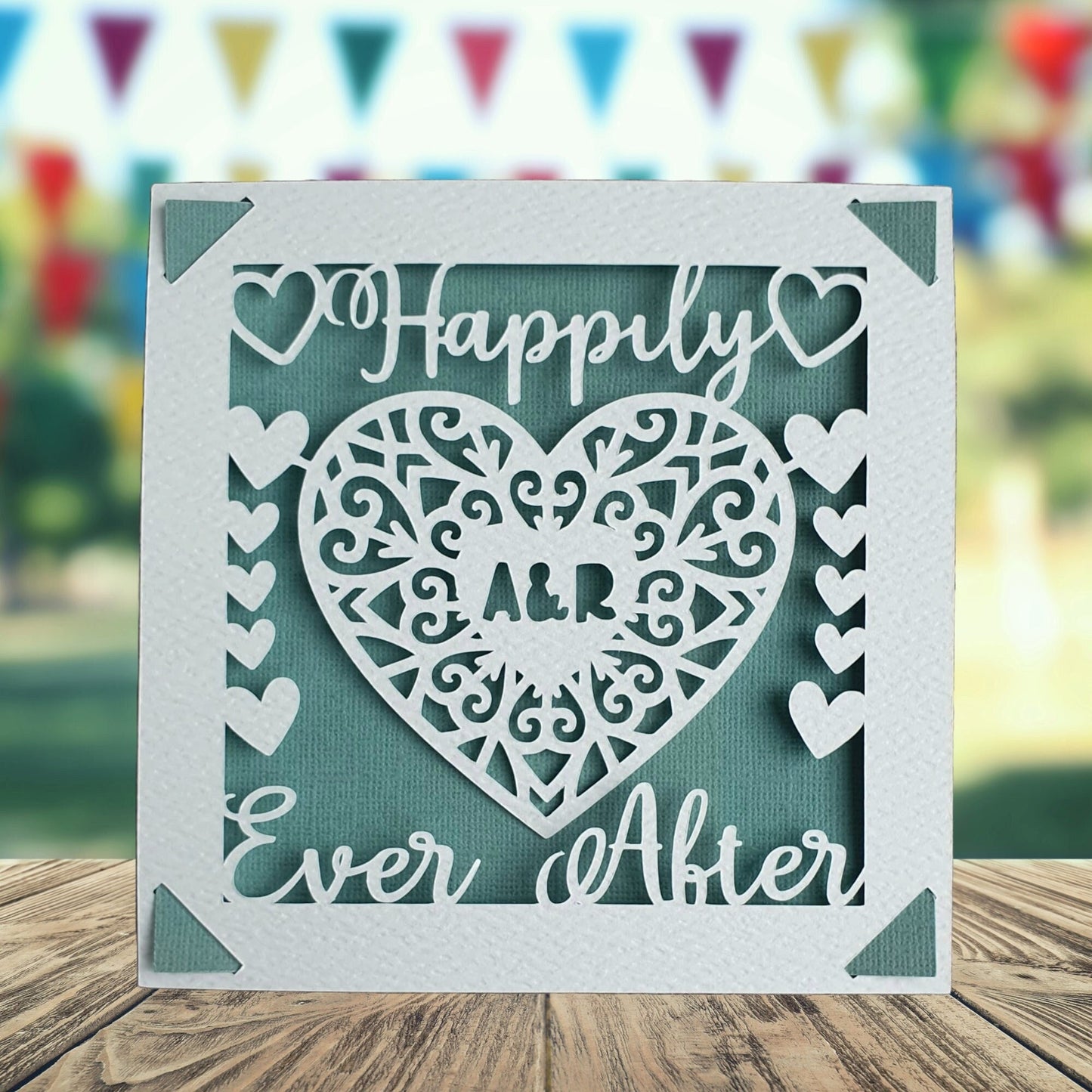 Wedding Happily Ever After Hearts Personalised Card