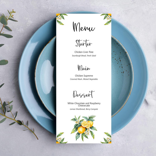 Italian Lemon Themed Wedding Menu