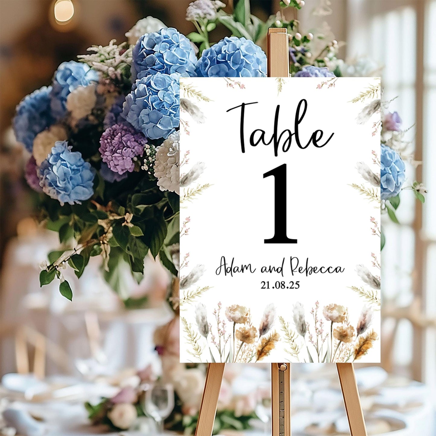 Autumnal Wild Flowers Wedding Table Number