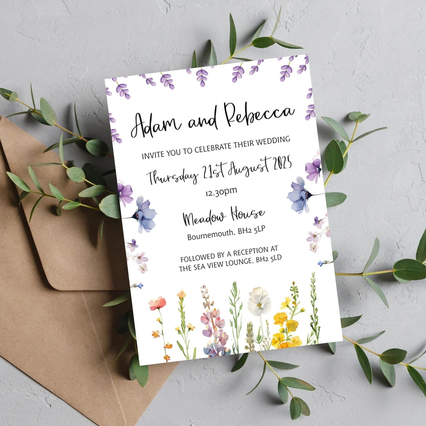 Wild Flowers Wedding Invitation with Information & Menu Choices