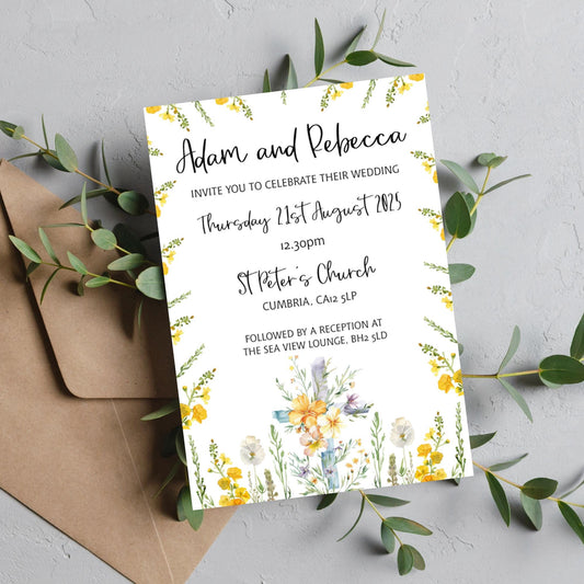 Floral Church Wedding Invitation with Information & Menu Choices