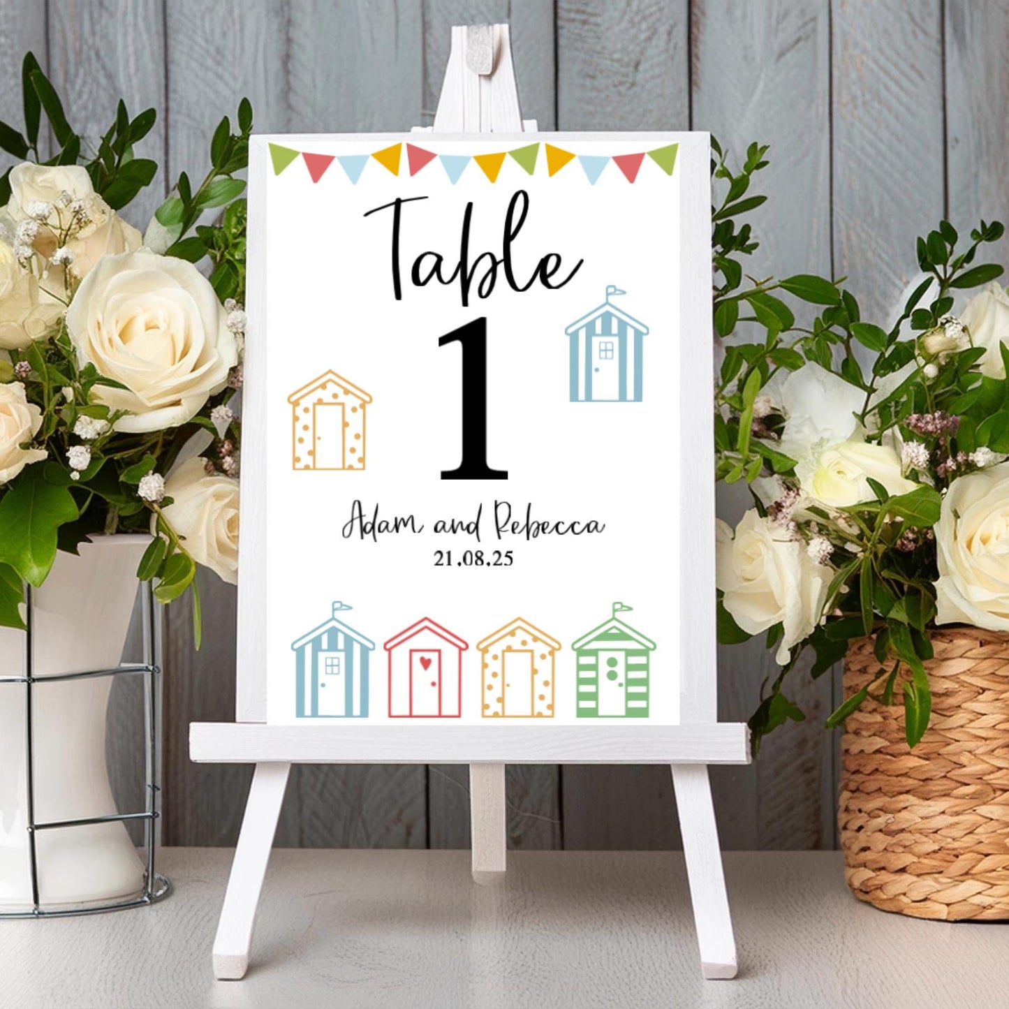 Beach Hut Themed Wedding Table Number