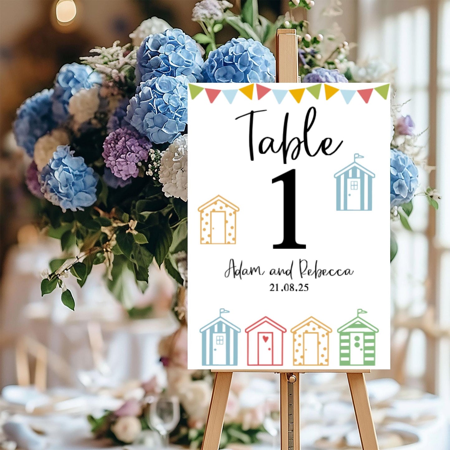 Beach Hut Themed Wedding Table Number