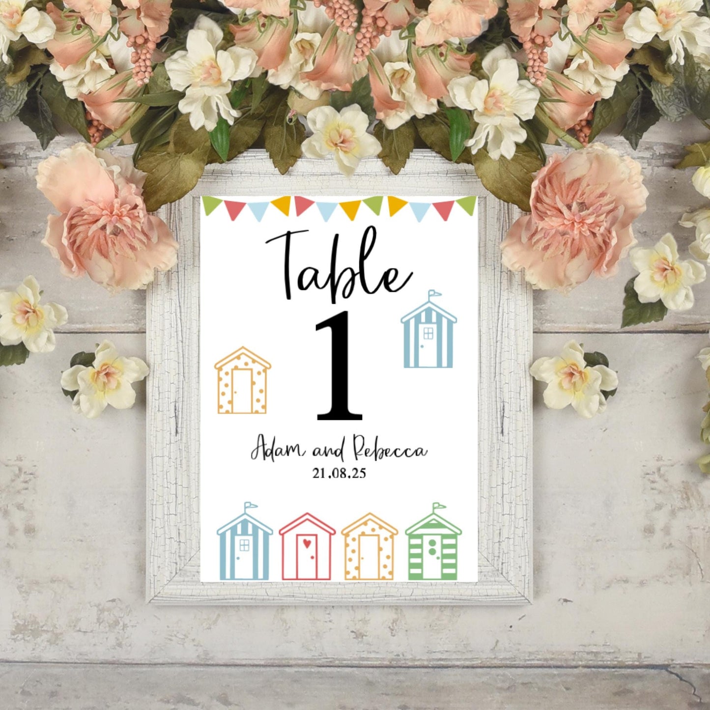 Beach Hut Themed Wedding Table Number