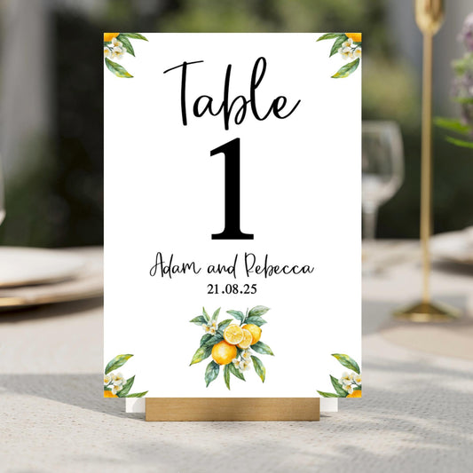 Lemon Italian Wedding Table Number