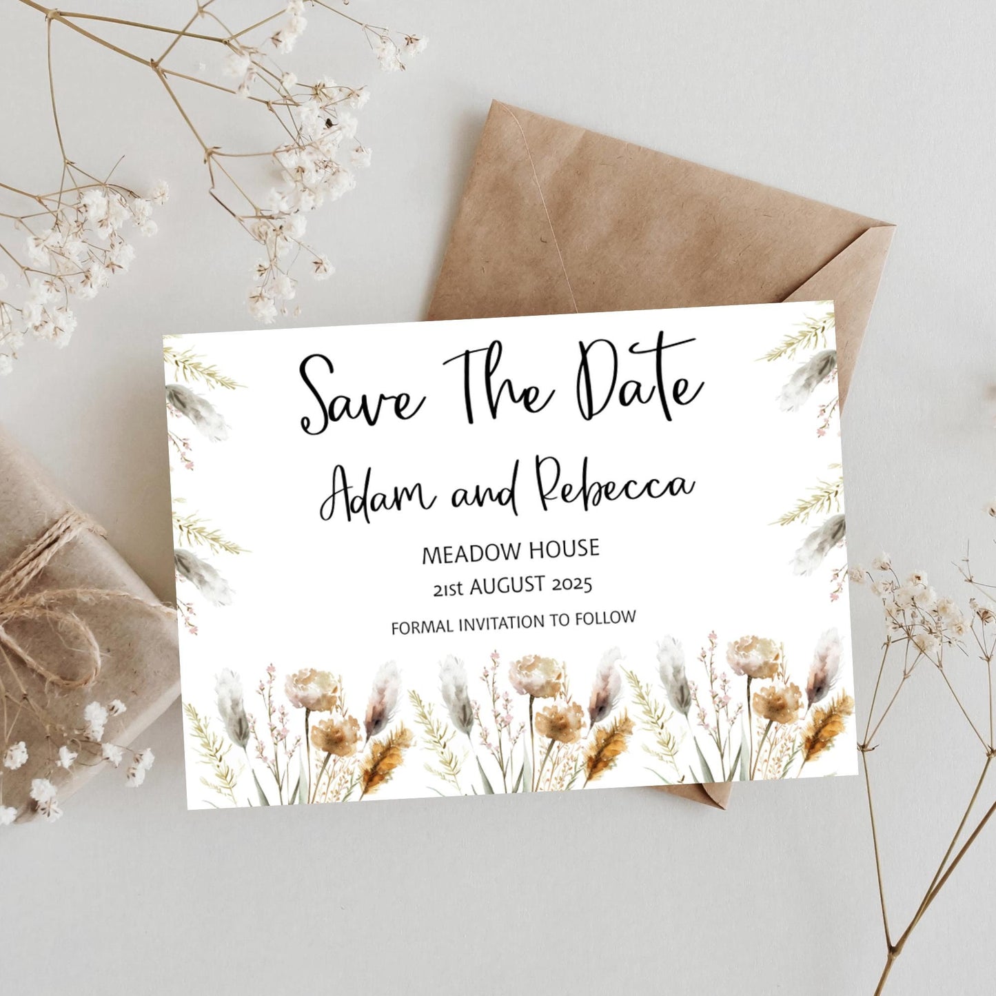 Autumnal Wild Flowers Wedding Save The Date