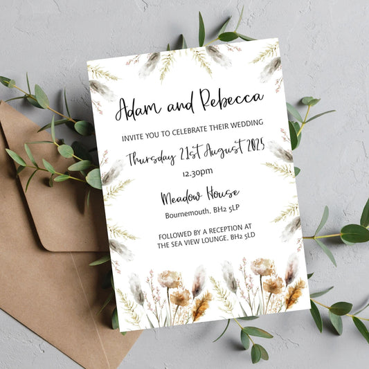 Autumnal Wild Flowers Wedding Invitation with Information & Menu Choices