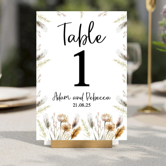 Autumnal Wild Flowers Wedding Table Number