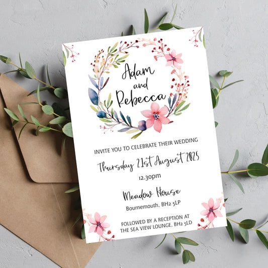 Floral Wedding Invitation with Information and Menu Choices