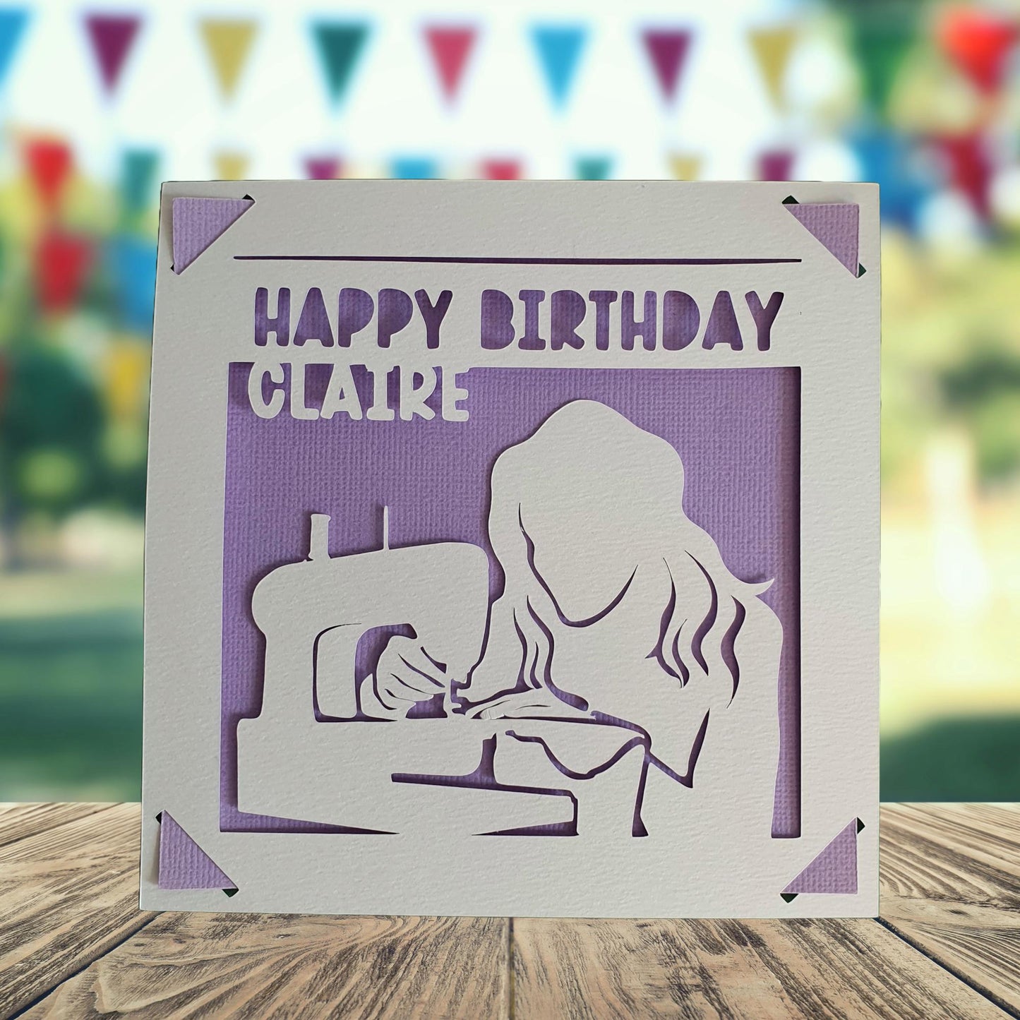 Sewing Happy Birthday Personalised Papercut Card, Card for Her, Sewer Birthday Card, Birthday Card for Seamstress, Sewing Machine Card