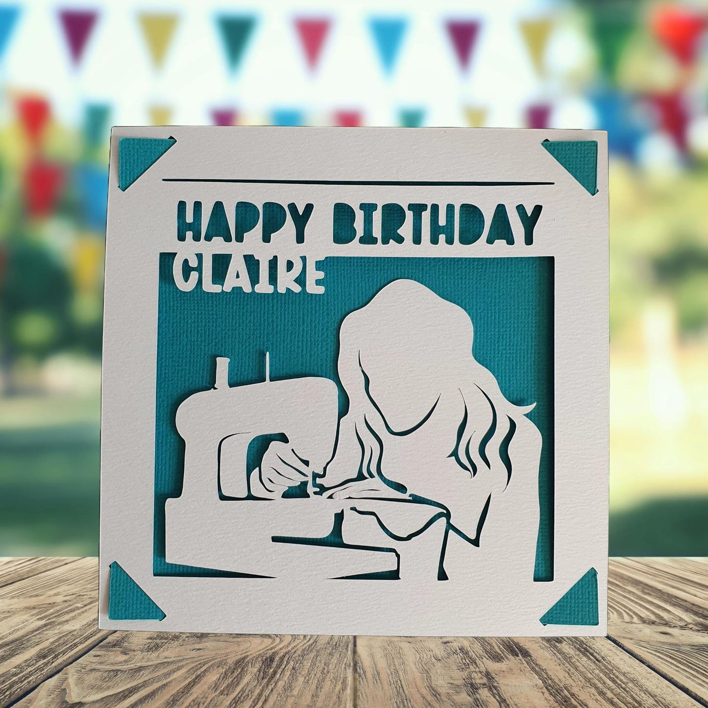 Sewing Happy Birthday Personalised Papercut Card, Card for Her, Sewer Birthday Card, Birthday Card for Seamstress, Sewing Machine Card