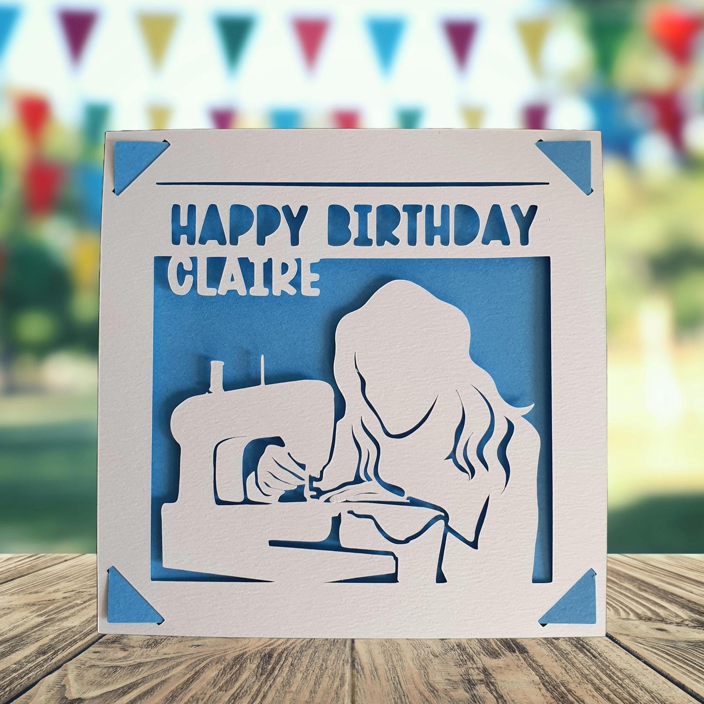 Sewing Happy Birthday Personalised Papercut Card, Card for Her, Sewer Birthday Card, Birthday Card for Seamstress, Sewing Machine Card