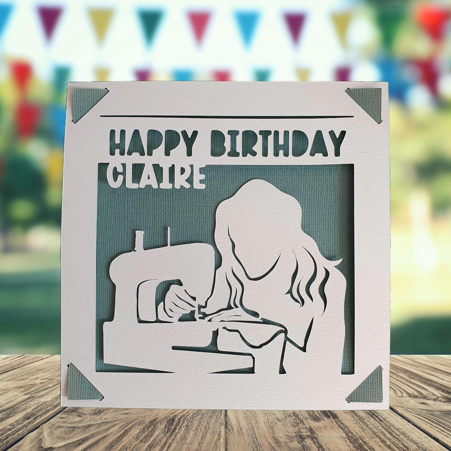 Sewing Happy Birthday Personalised Papercut Card, Card for Her, Sewer Birthday Card, Birthday Card for Seamstress, Sewing Machine Card