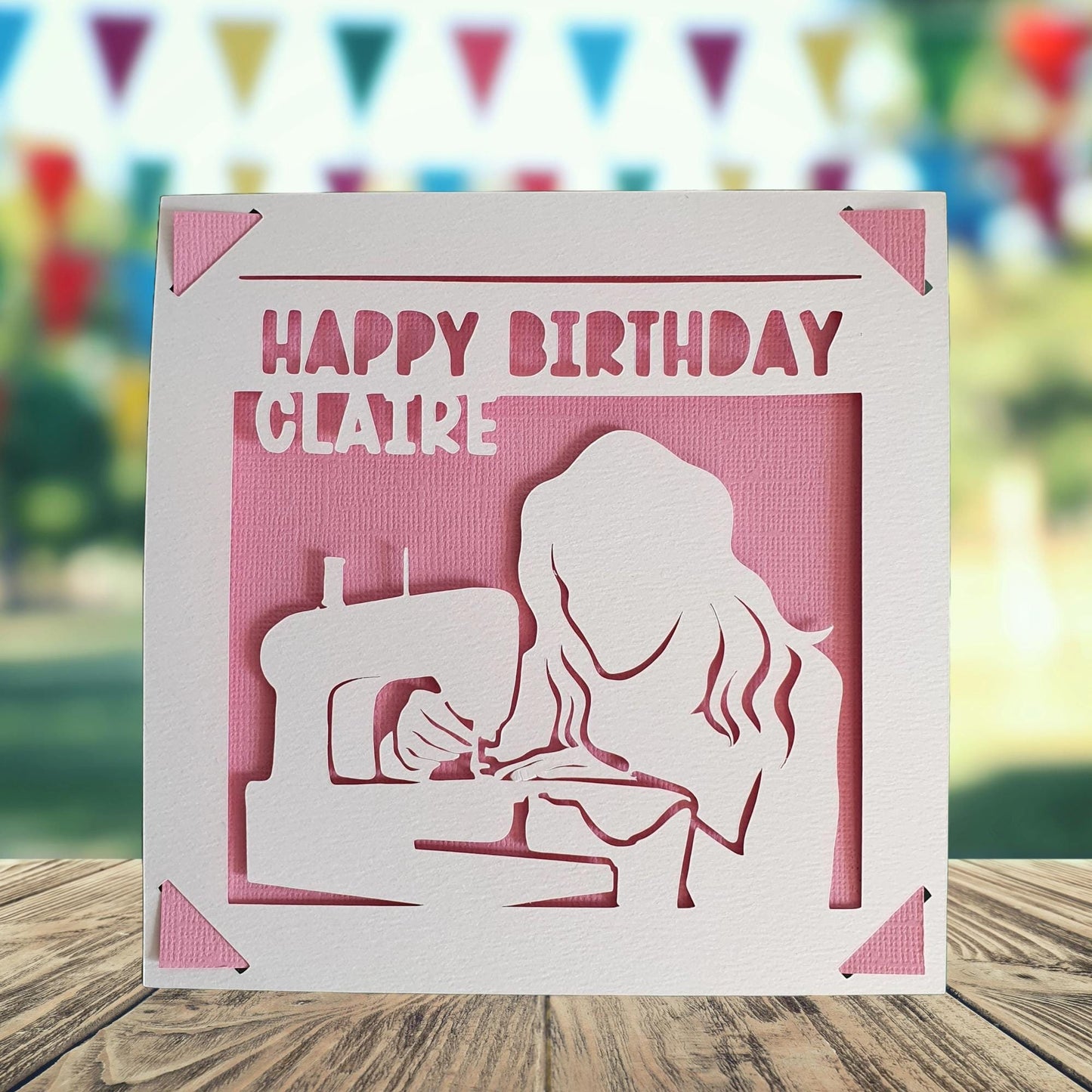 Sewing Happy Birthday Personalised Papercut Card, Card for Her, Sewer Birthday Card, Birthday Card for Seamstress, Sewing Machine Card