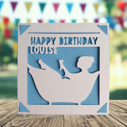 Bath Happy Birthday Personalised Papercut Card, Birthday Card for Her, Pampering Birthday Card, Birthday Card for Bath Lover, Bath Gift