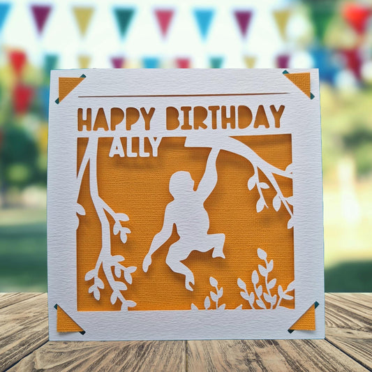 Monkey Birthday Card, Orangutan Birthday Card, Cute Animal Birthday Card, Zoo Birthday Card, Monkey Gift, Personalised Monkey Card
