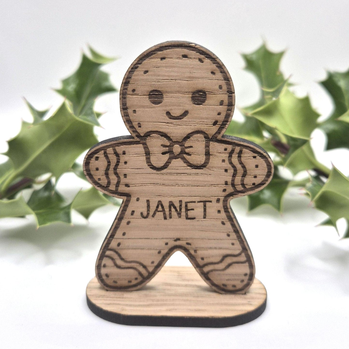 Personalised Oak Gingerbread Man: Christmas Place Setting, Festive Table Decor