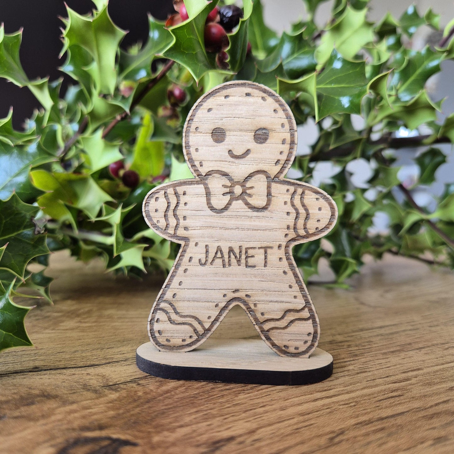 Personalised Oak Gingerbread Man: Christmas Place Setting, Festive Table Decor